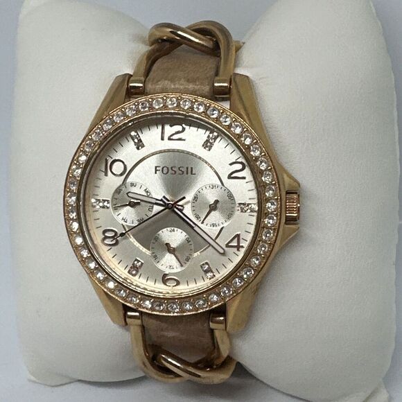 Fossil Riley ES3466 Women's Beige Leather Analog Dial Quartz Wrist Watch HME18 - Picture 2 of 11